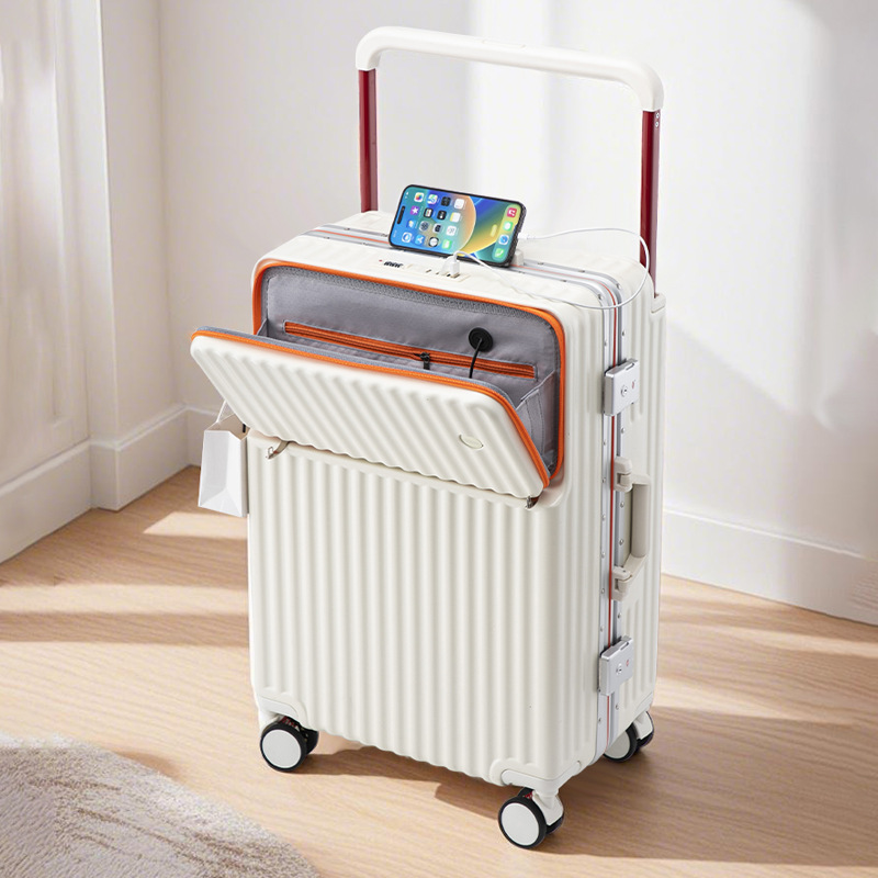 2025 marco de aluminio para equipaje, apertura frontal, caja de contraseña de varilla de tracción multifuncional de gran capacidad, rueda silenciosa para estudiantes, rueda amortiguadora