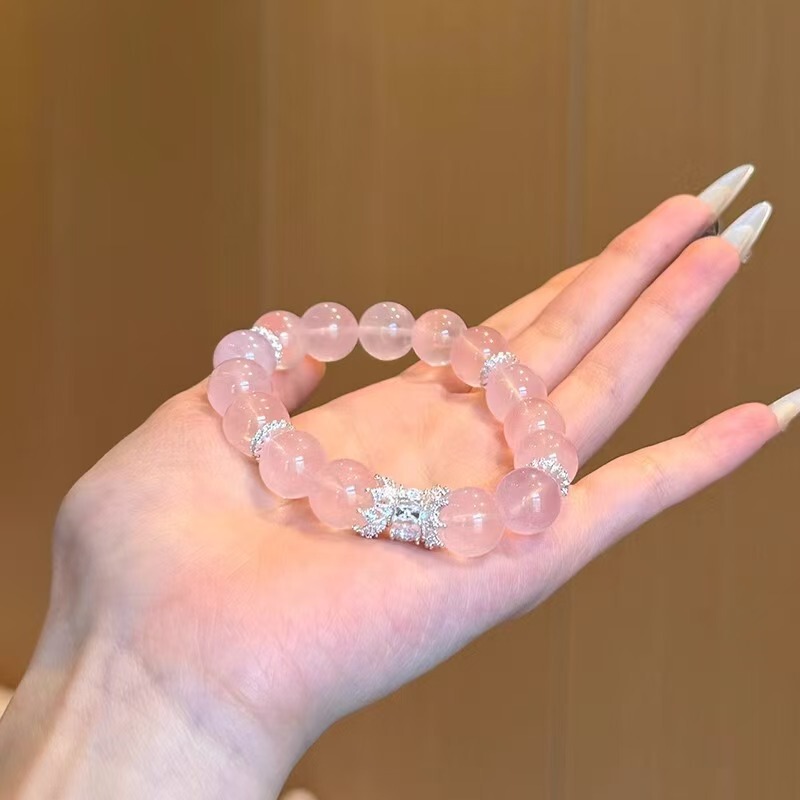 女性用の天然ピンククリスタルブレスレットアクセサリー、桃と富を引き寄せるビーズブレスレット、親友への高エネルギージュエリーギフト|undefined
