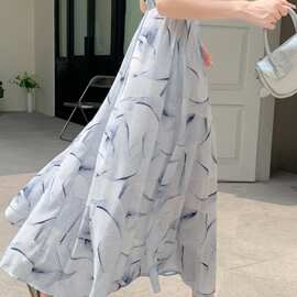 高腰雪纺裙子夏季碎花半身裙女2026新款宽松大摆长裙垂感a字半裙