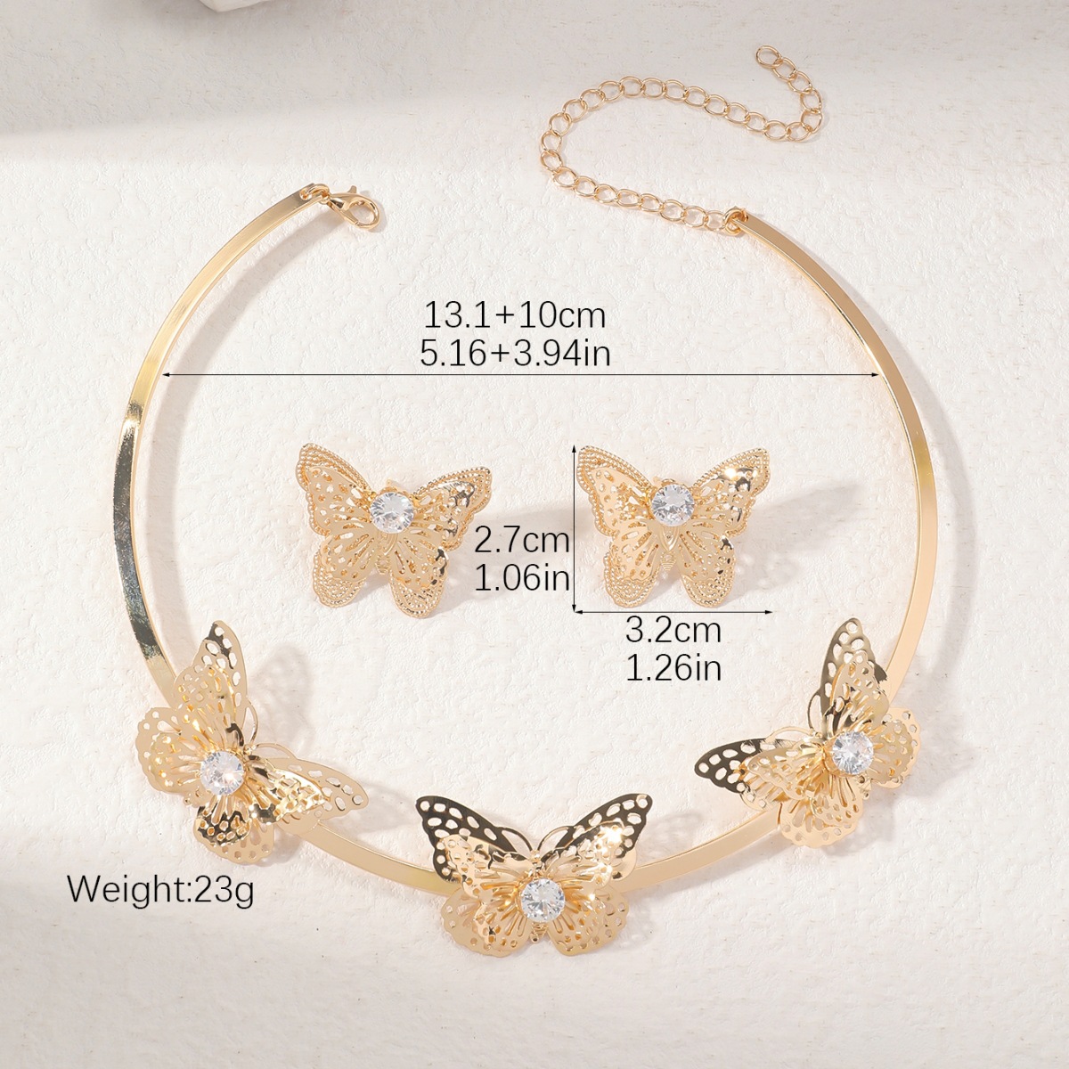 Moda europea y americana nueva mariposa de metal pendientes collares de joyería hip-hop personalidad conjunto de moda para mujeres accesorios exagerados