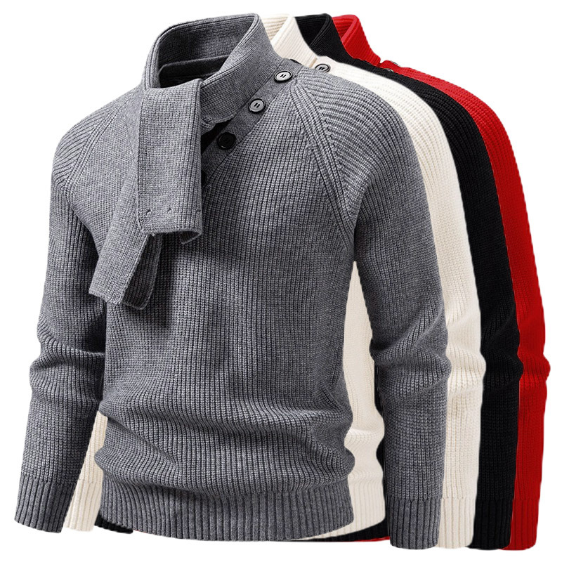 Explosiones transfronterizas de tamaño grande turban desmontable camisa de punto suéter masculino botón de sentido superior otoño invierno fábrica al por mayor