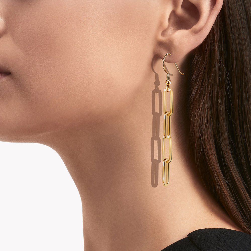 Fashion Paper Clip Stainless Steel Plating Zircon Earrings Necklace