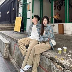 美式复古格子长袖小众外套春秋新款设计潮流慵懒衬衣宽松休闲上衣