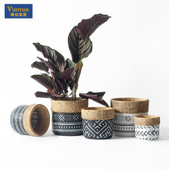 Nordic INS-style cement planter with simple and creative design, succulent and green plants, including ivy, artistic and fashionable ethnic style
