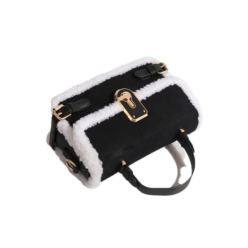 Women's genuine handbags for women 2024 plush lock small square bag high end versatile messenger bag_voghion.com