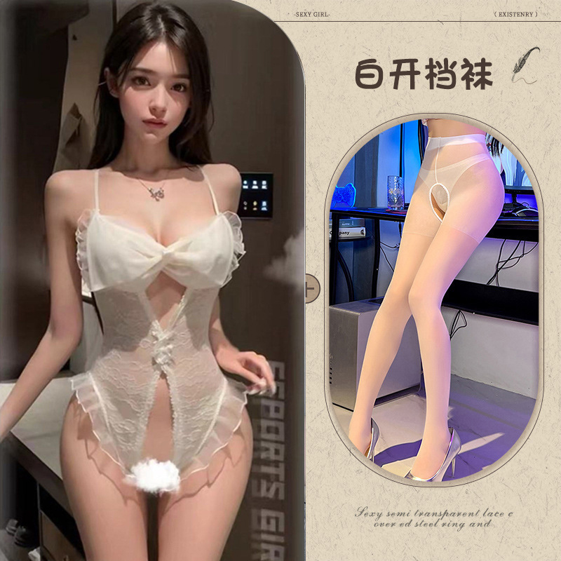 화이트[레이스 오픈 점프수트] + 화이트 오픈 양말