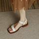 Women's Summer Flat Soft-Soled Genuine Leather French Roman Sandals with a Stepping-On-Clouds Feel, Single Strap, Large Sizes 35-42, Chunky Heel