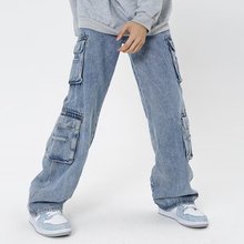 多口袋高街工装牛仔裤男春秋季重磅潮牌复古裤子设计感vibe休闲裤