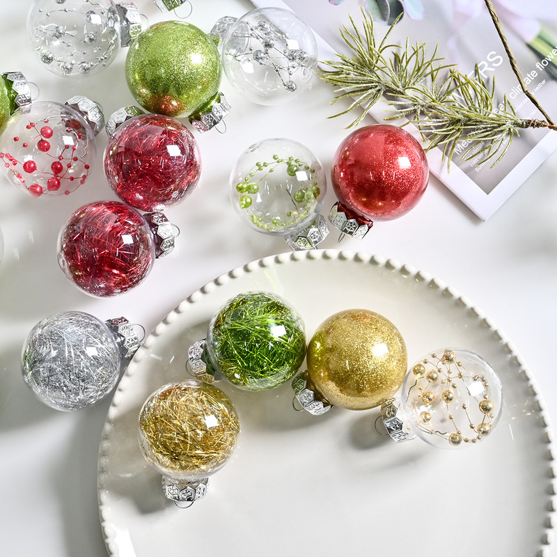 越境新品透明カラーリボンフラッシュスライスクリスマスボール雰囲気感PETクリスマスツリー装飾品透明ボール|undefined