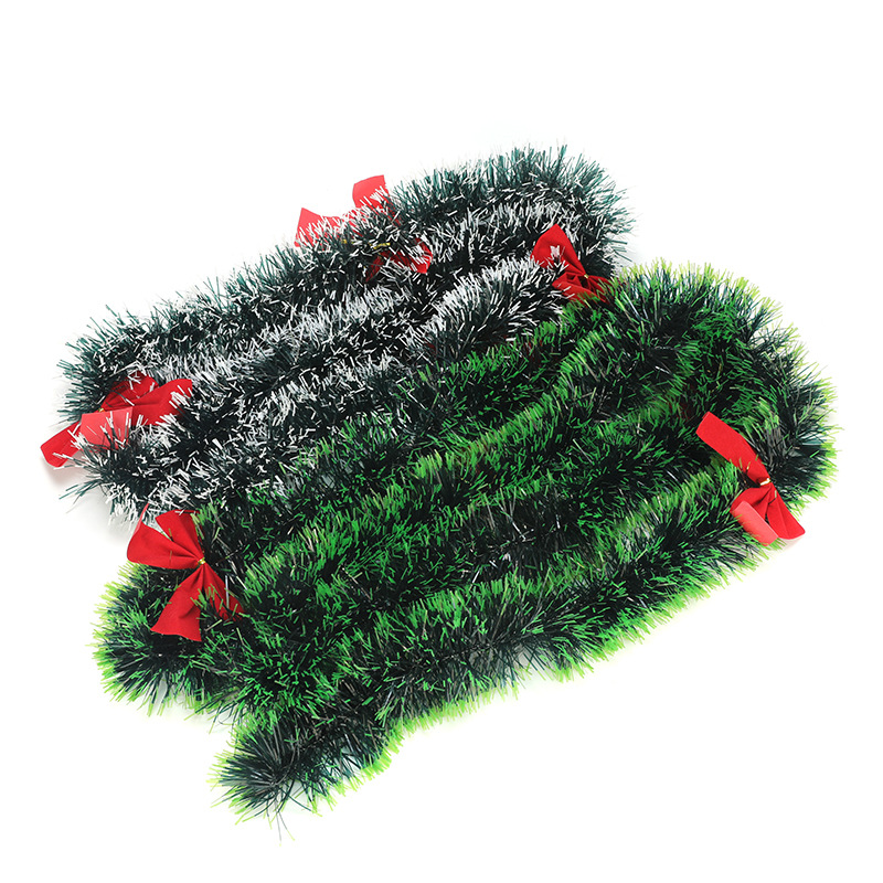 Christmas Decorations Dark Green with White Edges Tinsel 2m Holiday Party Wedding Hanging Ornaments Garland Raffia Snowflake Trim