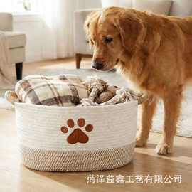 跨境棉绳编织收纳篮折叠衣物脏衣篮宠物窝大容量玩具整理篮编织筐