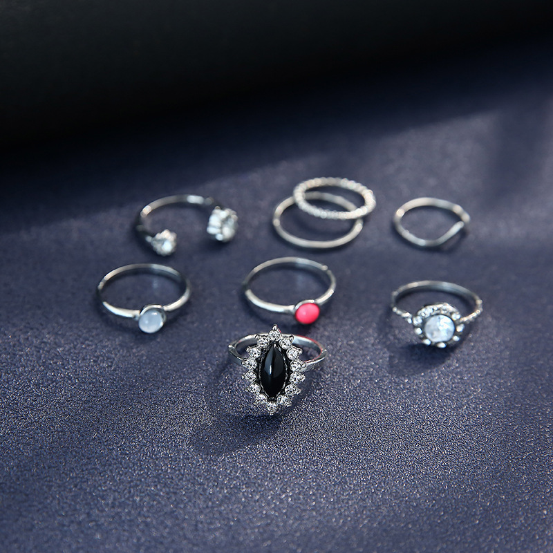 Wholesale Jewelry Black Geometric Gemstone Eye 8 Piece Set Ring Nihaojewelry display picture 8