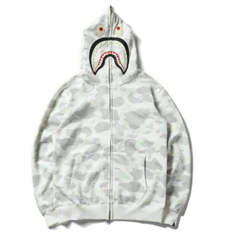 2025 [健康布] 3D デジタル印刷 Bape ブランド シャークヘッド スウェットシャツ メンズ カップル ジッパー カーディガン ベルト付き|undefined