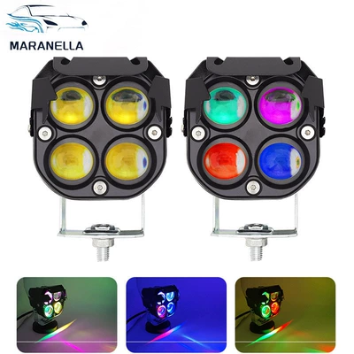 Electric Vehicle, Car, Motorcycle Rgb Four-Leaf Clover 4Led Spotlight with Cover, Headlight, Work Light, Super Bright, Strong Light (İşçi projektorları)