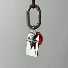 红心A扑克牌骰子五芒星钥匙扣爱心复古手机挂链包包挂件情侣挂饰