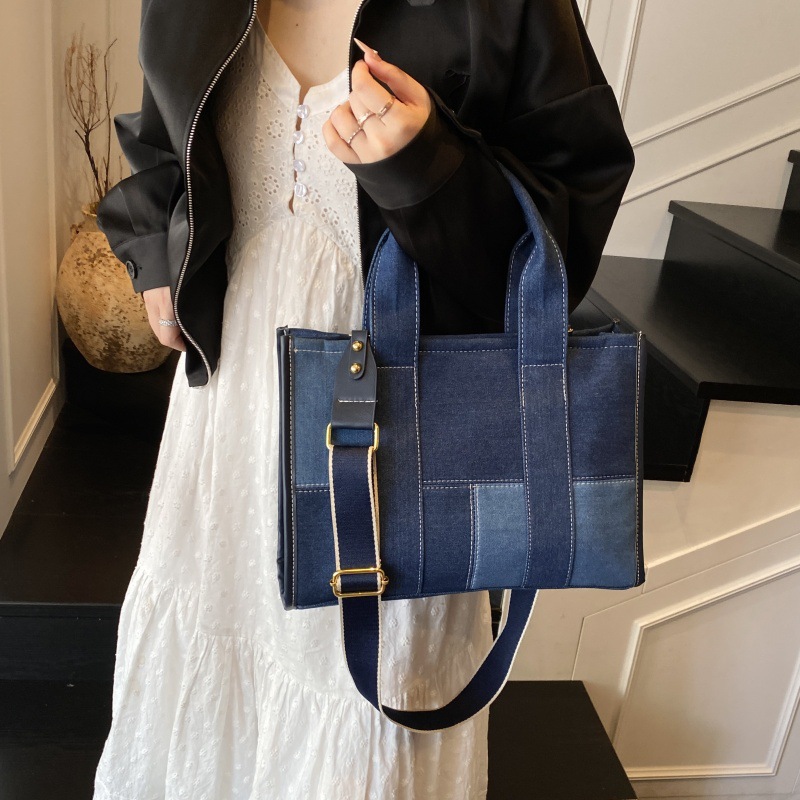 Bolso Tote de moda coreana 2025 nuevo bolso de mezclilla con costuras en contraste bolso de hombro bolso de mensajero de gran capacidad mujer