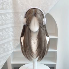【松月】薄荷米棕假发女长发中分高层次长直发韩系氛围感全头套式