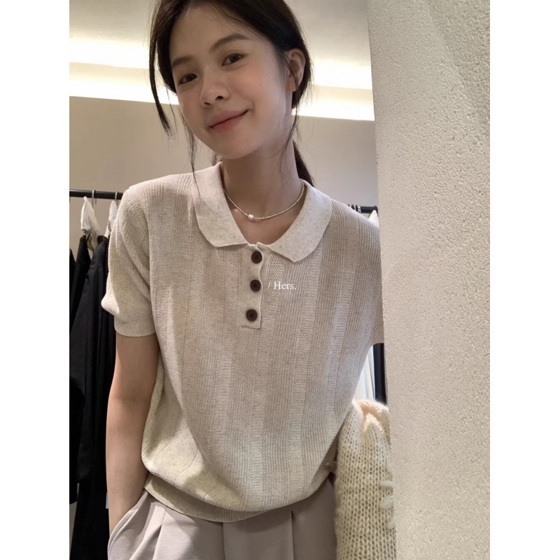Hers Sweet Oatmeal Textured Short-Sleeve POLO Knit Shirt for Women, 2026 Autumn Casual Top Hers Sweet Oatmeal Textured Short-Sleeve POLO Knit Shirt for Women, 2026 Autumn Casual Top