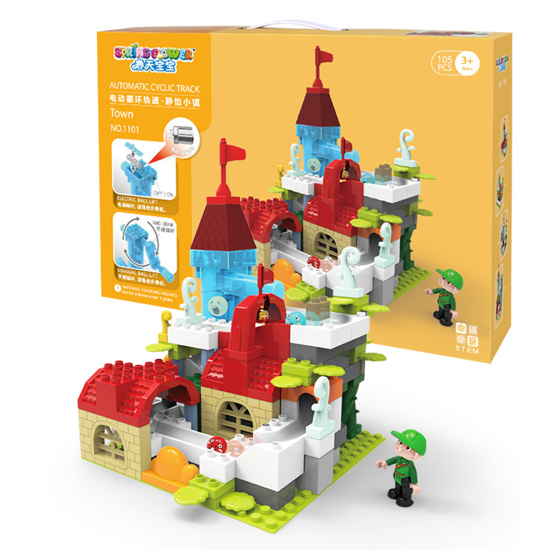 Juego de bloques de construcción de partículas grandes para niños mesa de bloques de construcción ensamblados bebé pista eléctrica bloques de construcción de Castillo caja de regalo rompecabezas