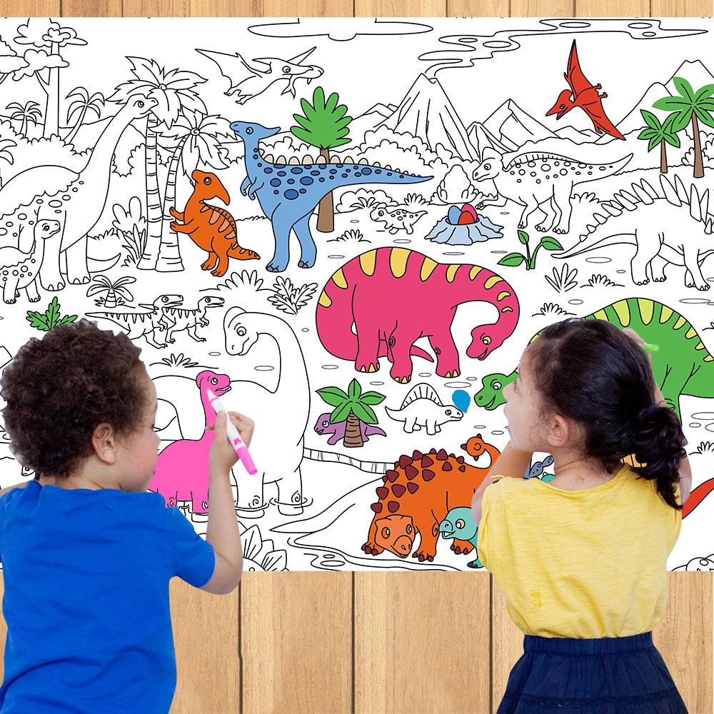 Rollos de graffiti para niños papel de pintura de relleno extra largo creativo de tela de relleno a mano temática de dinosaurios Rollos de graffiti para niños