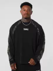 YOUNGLA Men's Fashion Long Sleeve Tee Crew Neck Gym Athletic Training Camo Paneled Undershirt