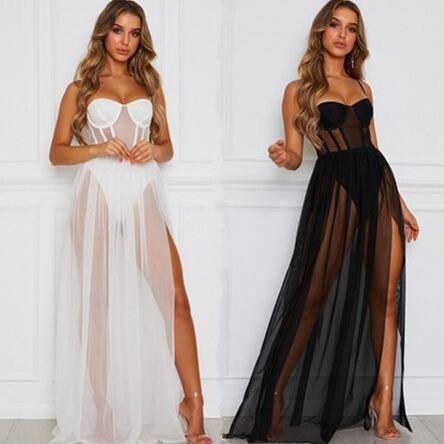 Europa & America Muse Masi Apparel White Mesh Long Dress