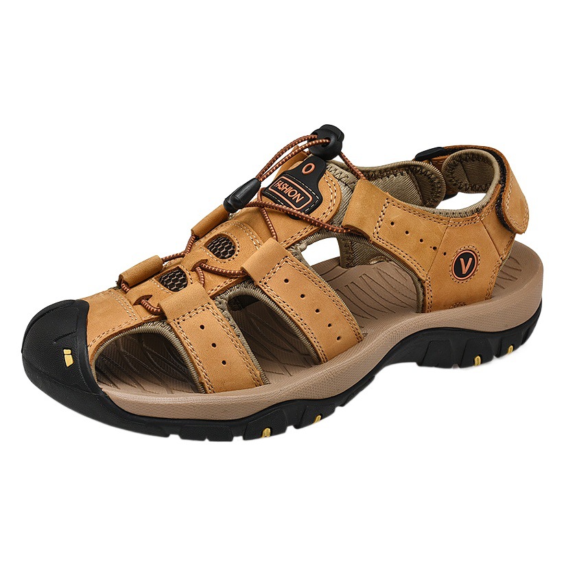 Cross-border large size sandals anti-kick foreign trade wholesale men's hollow breathable sandals outdoor Baotou beach shoes dad shoes
