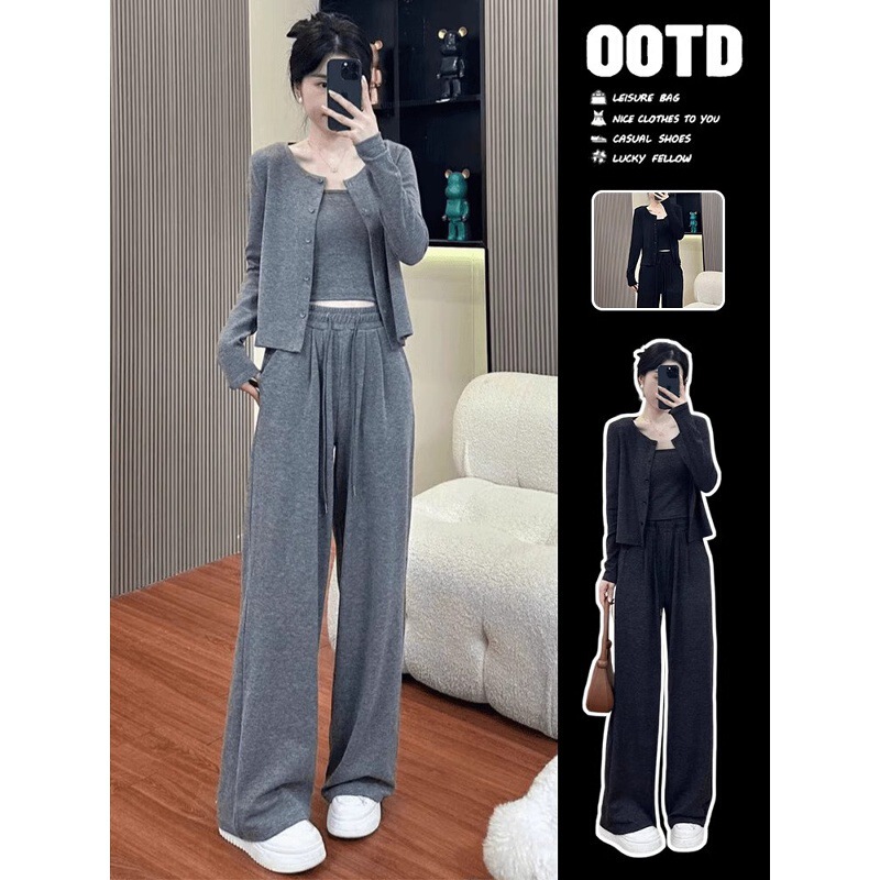 Japanese-Style Casual Fashion Sports Outfit Set for Women, New Spring, Autumn, Early Winter Three-Piece Set for Petite Figures with a High-End Feel Japanese-Style Casual Fashion Sports Outfit Set for Women, New Spring, Autumn, Early Winter Three-Piece Set for Petite Figures with a High-End Feel