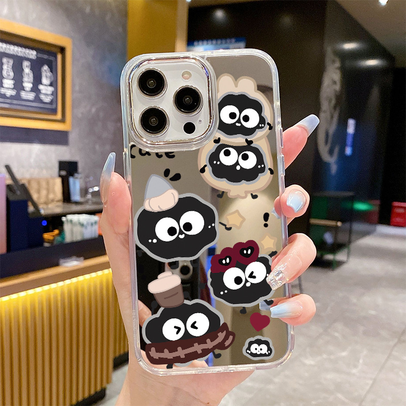 镜面可爱煤球适用苹果17promax手机壳tpu边框15pro全包iiPhoneair