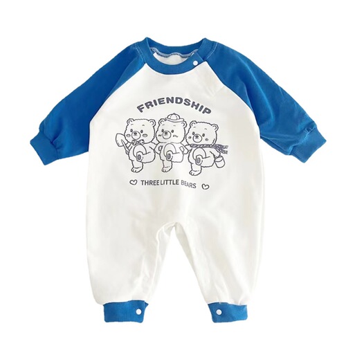 Cotton Baby Clothing Trendy Baby Bodysuit with Padded Sleeve Sweatshirt Style Teddy Bear Climbing Suit