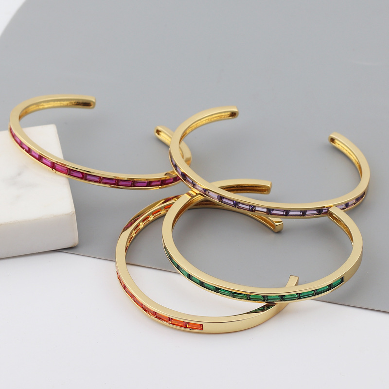 Fashion C Shape Copper Bangle Plating Artificial Gemstones Copper Bracelets