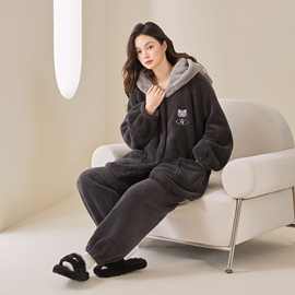 睡衣女秋冬季珊瑚绒2025新款加绒加厚宽松冬天保暖外穿家居服套装