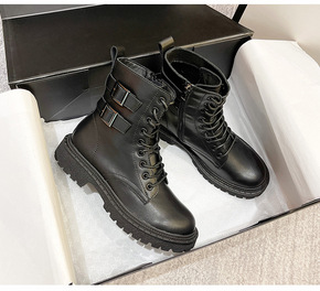 英伦风厚底马丁靴女21春秋新款真皮短筒靴子金属扣系带机车短靴 英伦风厚底马丁靴女21春秋新款真皮短筒靴子金属扣系带机车短靴