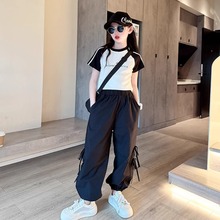 女童套装夏装2025新款儿童洋气速干工装裤大童女孩短款t恤两件套