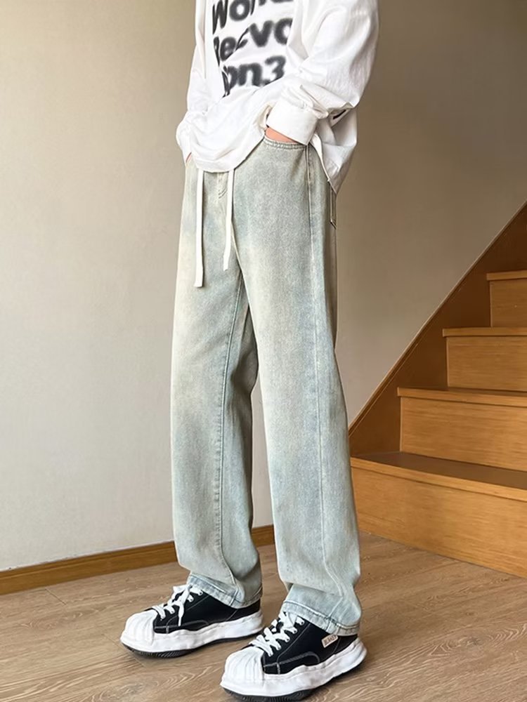 Marca de moda 2024 primavera y otoño nuevos jeans para hombres pantalones casuales rectos sueltos para hombres pantalones de talla grande para hombres