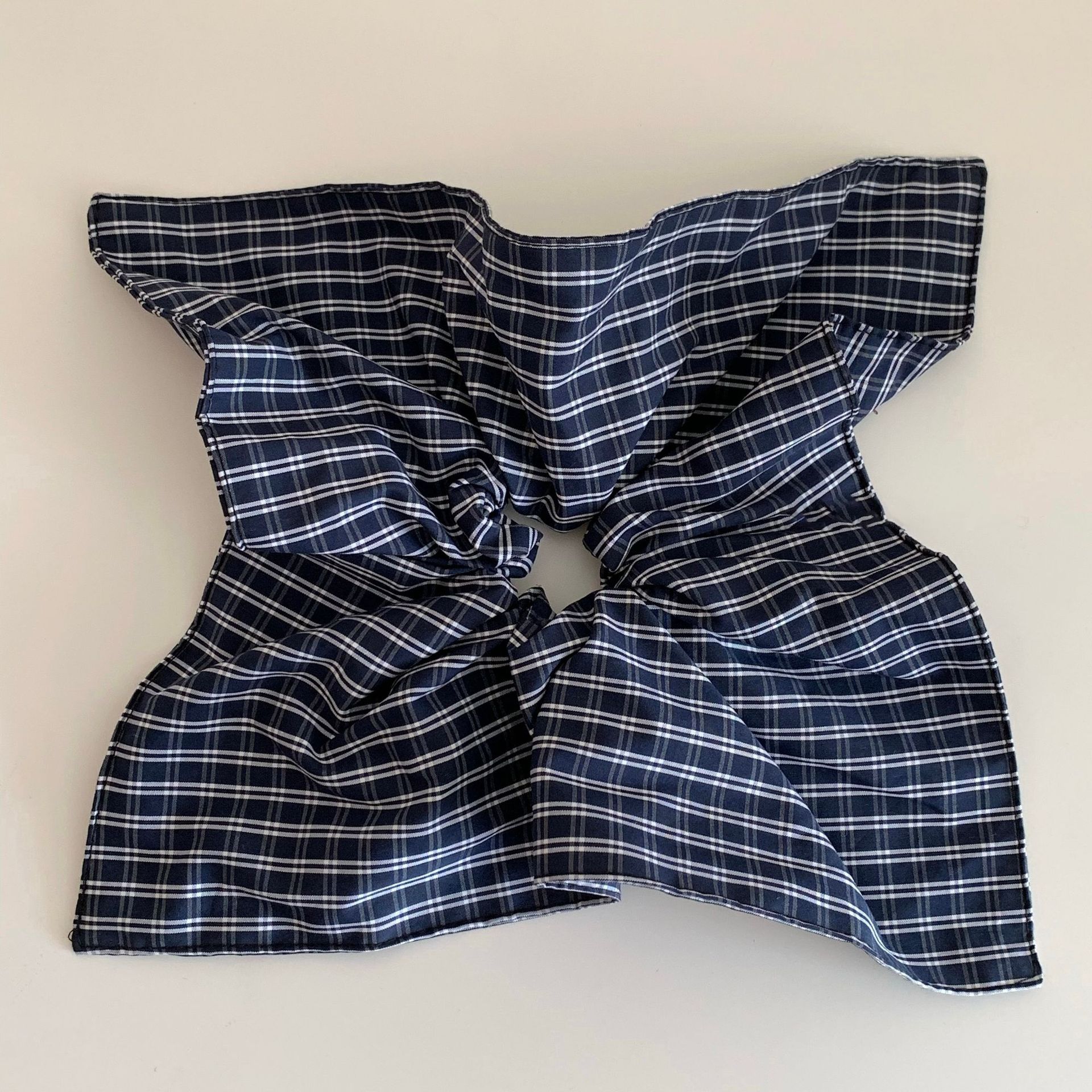 American Academy Style Plaid Fabric Square Large Intestine Hair Ring Niche Design Sense Low Pony Tail Headline 2024 New Style