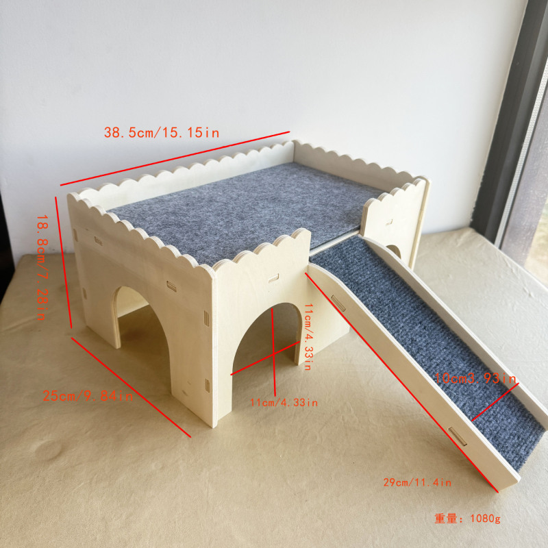 跨境仓鼠窝实木玩具躲避屋兔子大别墅金丝熊造景木屋宠物爬梯笼子|undefined