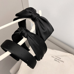 精品簡約百搭氣質優雅黑色系鑽頭箍髮飾高檔小香風寬邊發箍頭飾品