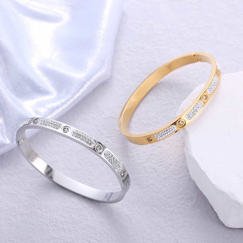 Women'S Gender Wholesale Lady Solid Color Stainless Steel 18k Gold Plated Zircon Bangle