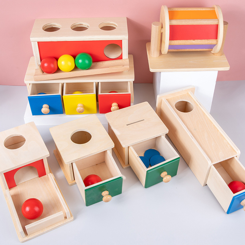 Moneda de madera Monterey Cajón de bola Caja de Objetivos Juguetes de Aprendizaje para Niños 1 - 3 años de edad
