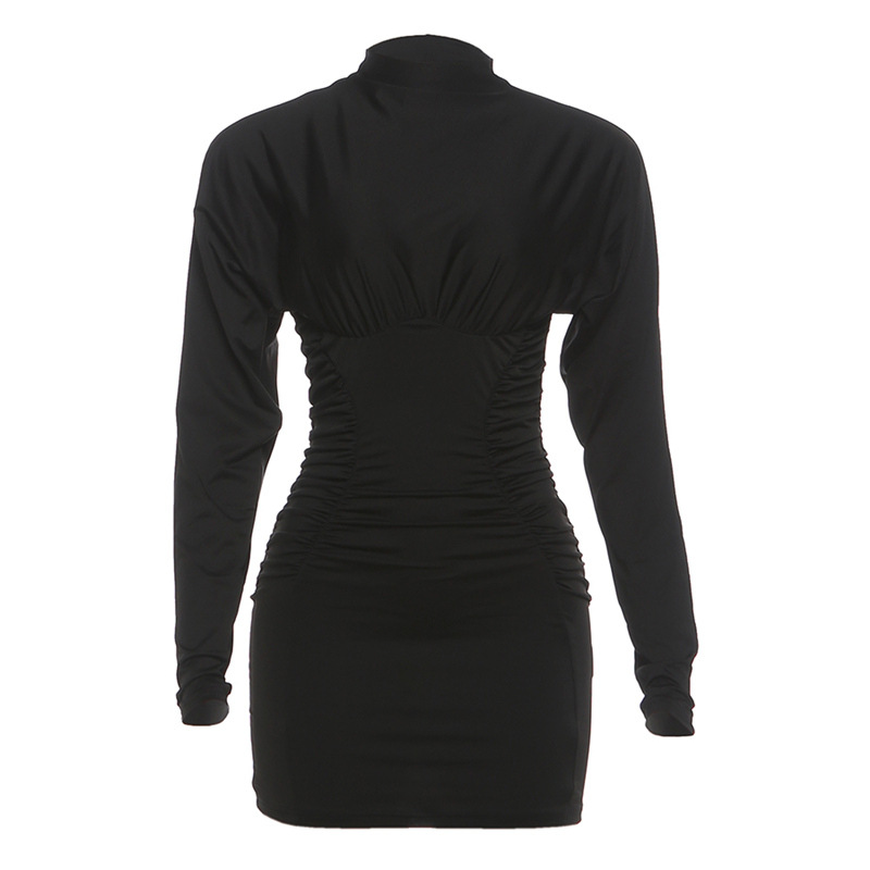 Fashionable Long Sleeve Bodycon Dress Solid Color Ruffled Design Round Neck Autumn Winter Wear Wholesale Available