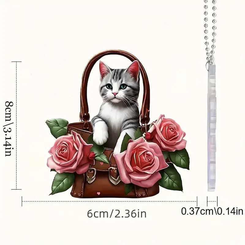 Acrílico nuevo lindo felino canasta de flores colgante de vacaciones plano transfronterizo espejo retrovisor colgante mochila colgante image 6