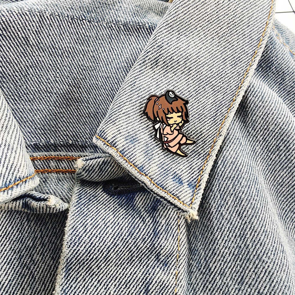 Q-version hot spring hotel staff enamel pin, anime badge, cute collectible accessory, fan gift