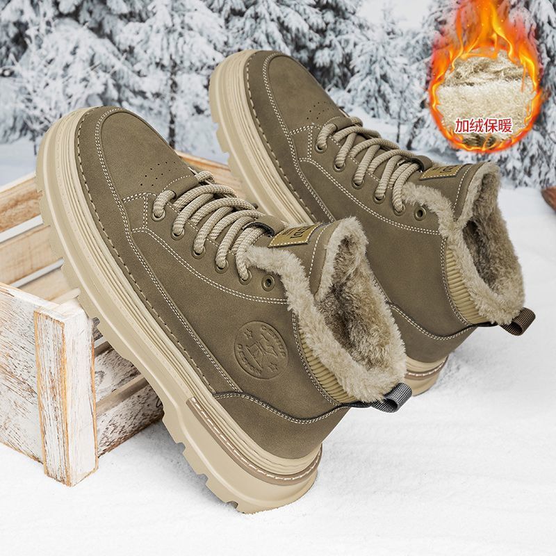 Boots Men's Winter Velvet Thickeneded Warm Cotton Shoes Men's High-Top Leather Shoes Genuine Leather Thick Sole Outdoor Snow