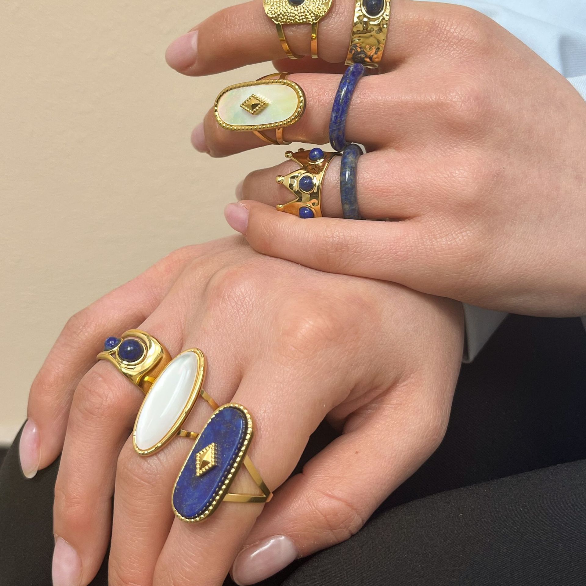 Anillos de piedra natural de acero inoxidable de alta calidad, anillos de acero de titanio, joyas transfronterizas