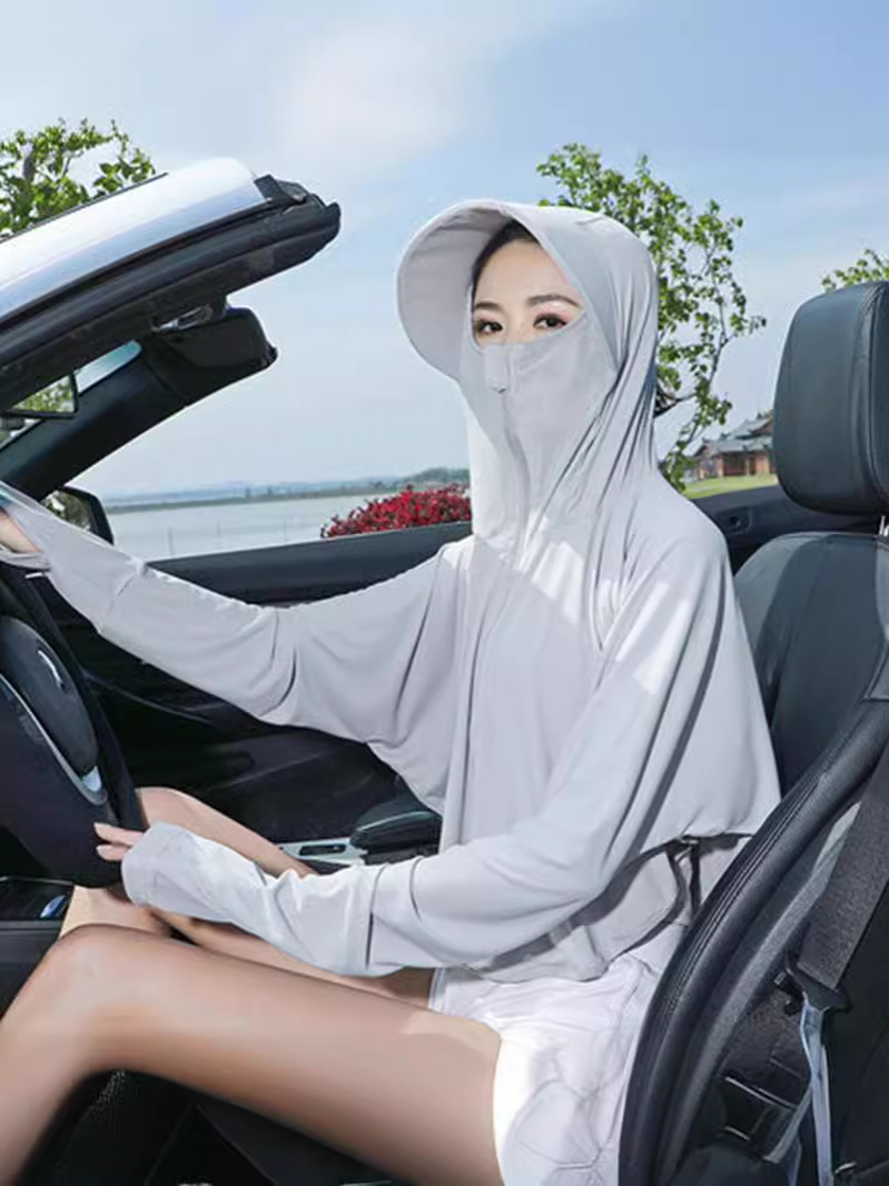 2024新型ウサギ二代氷糸日焼け止め服衝突色つなぎ日焼け止めシャツカップル黒ゴム日焼け止め服紫外線