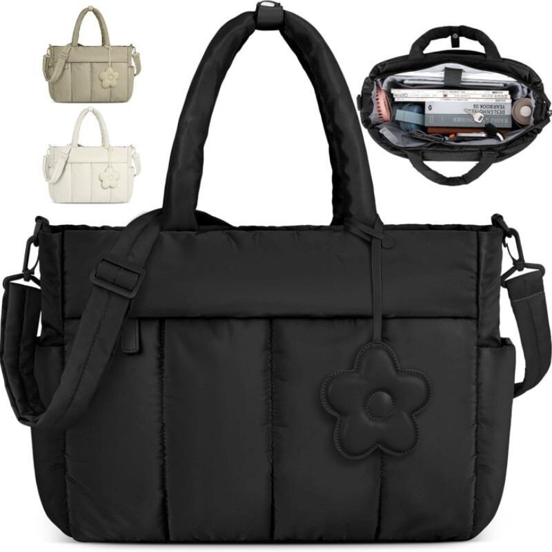 Amazon's New Women's Handbag Puffer-Style Laptop Work Bag 15.6inch Quilted Travel Tote Amazon's New Women's Handbag Puffer-Style Laptop Work Bag 15.6inch Quilted Travel Tote