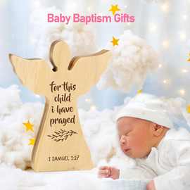 跨境木质摆件天使宝贝百天木摆件雕刻木质工艺品宝宝出生礼物洗礼