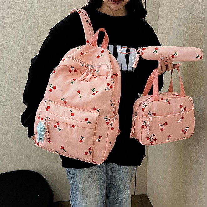 新款韩版ins樱桃印花双肩包原宿小众设计学生小清新书包文艺背包