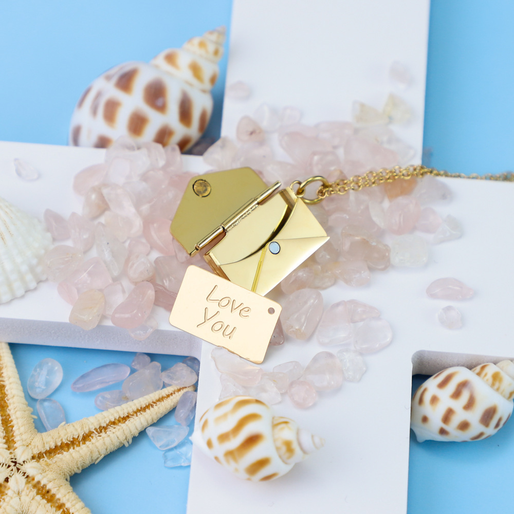 304 Stainless Steel Material Valentine'S Day Festival Wholesale Jewelry IG Style Simple Style Envelope Heart Shape 304 Stainless Steel Locket Necklace Cable Chain